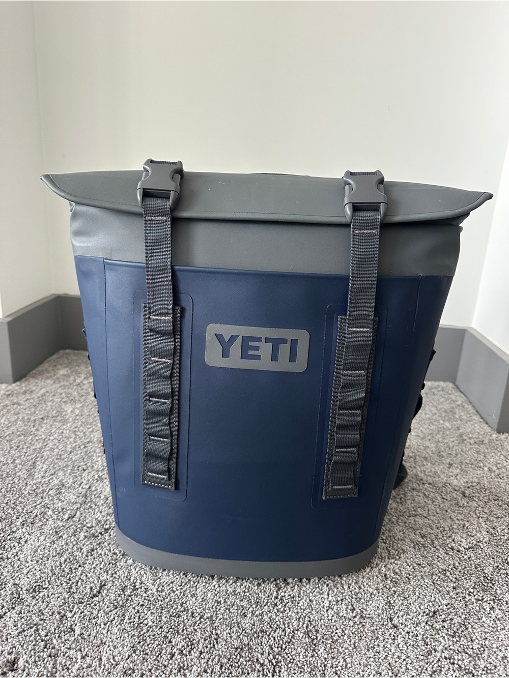 Yeti Navy and Gray Roll-Top Soft Cooler Backpack